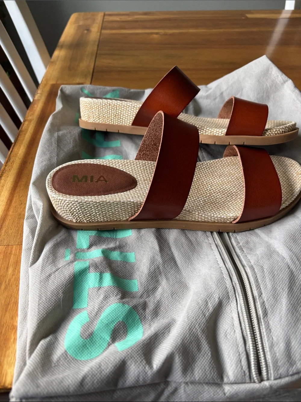 MIA Women's Double Strap Slide Sandals in Chestnut Brown